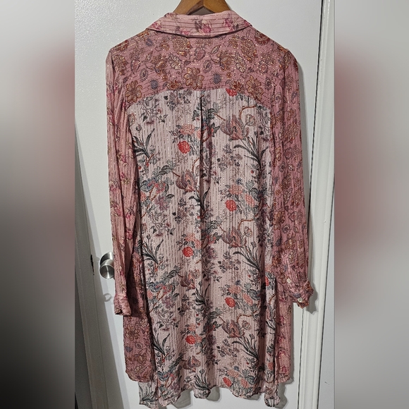 Soft Surroundings | Aura Shirt, Lightweight Sheer Pink Floral Button Down - Picture 3 of 6